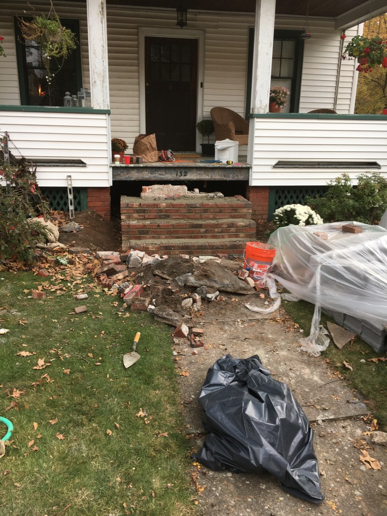 Before picture of damaged front steps
